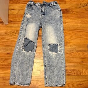 Girls Distressed Blue Jeans